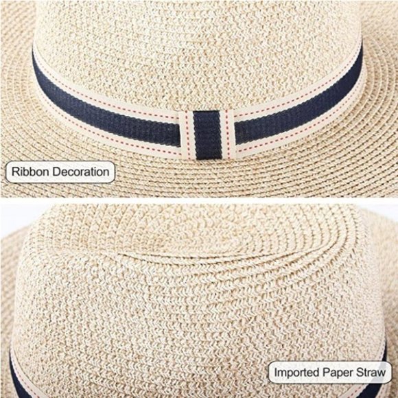 Summer Sun Straw Panama Hat Fedora Beach Floppy - Picture 5 of 5